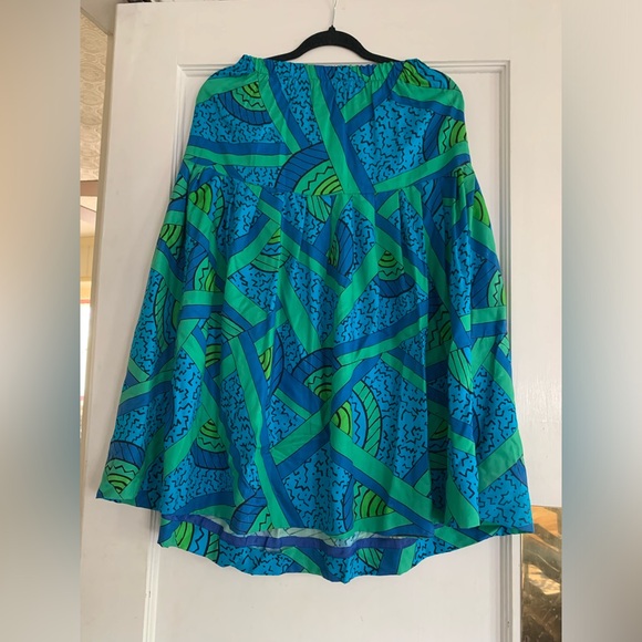 Vtg 80s Private Club Top Skirt Set Multicolor Lg Green Blue Turquoise Retro - Picture 13 of 15
